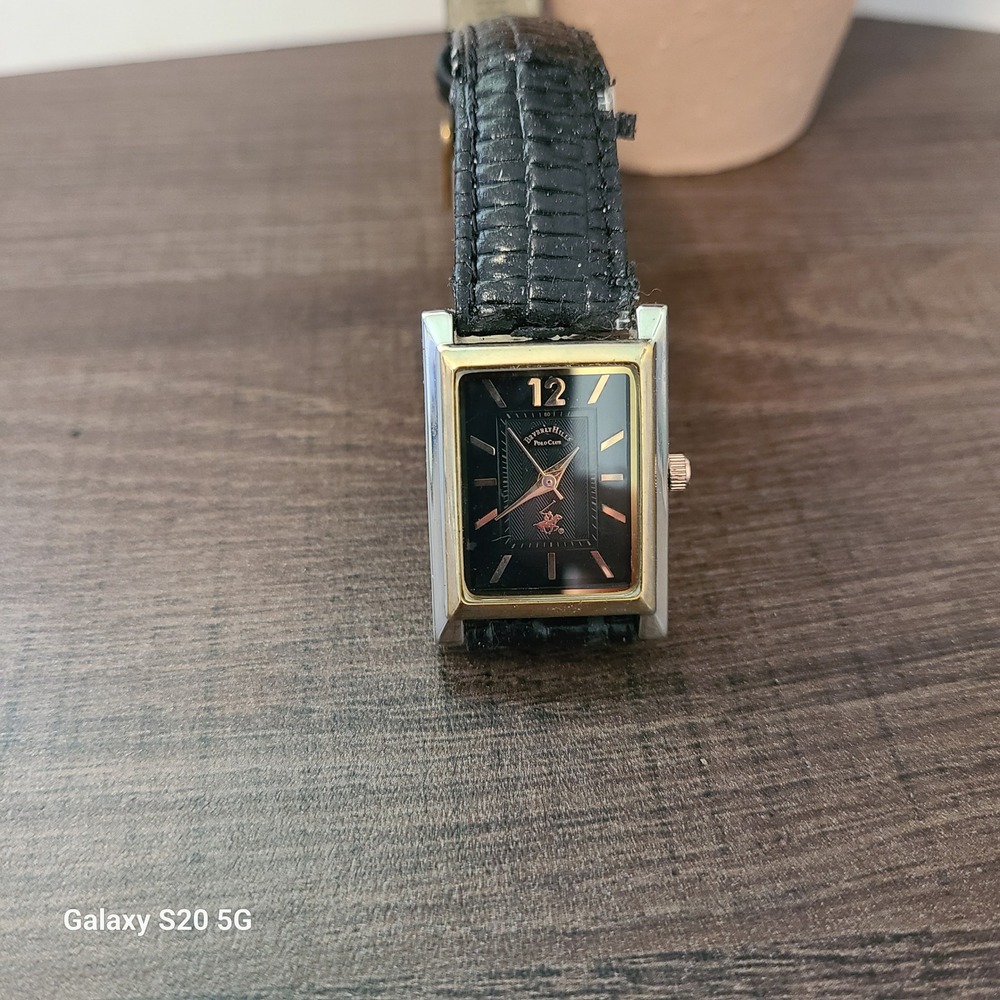 Beverly Hills Polo Club Watch Black Dial Gold Accents Rectangle Womens Pre-Owned